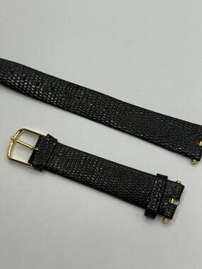 16mm Kreisler Black Lizard Grain NOS Vintage Watch Band & Gold-Tone Buckle